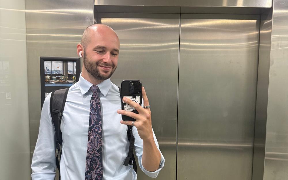 Aaron Watson, Liverpool web designer, on his way to meet a client